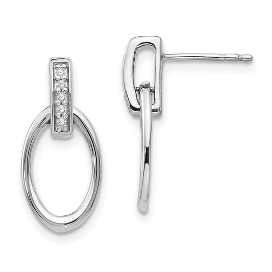 DSS Sterling Silver Rhodium-plated Open Oval Diamond Post Dangle Earrings