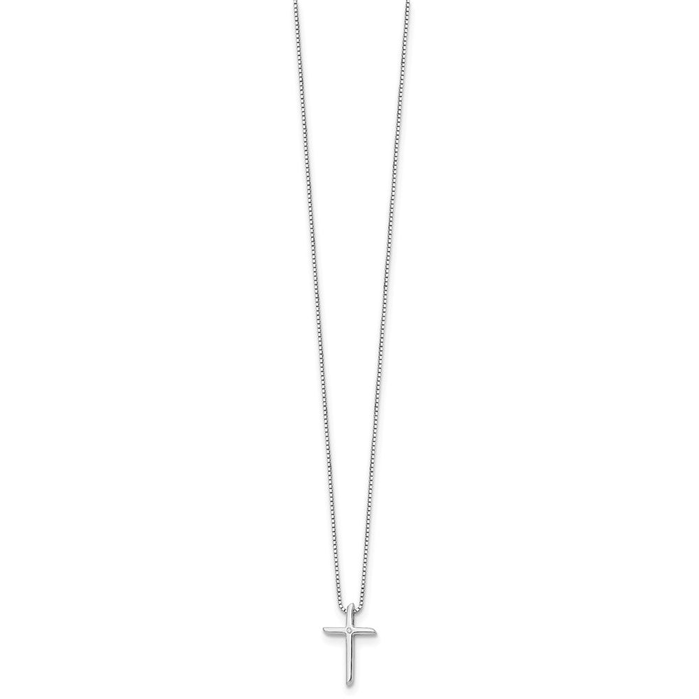 DSS Sterling Silver Rhodium-plated 18 Inch Diamond Cross Necklace with 2 Inch Extender