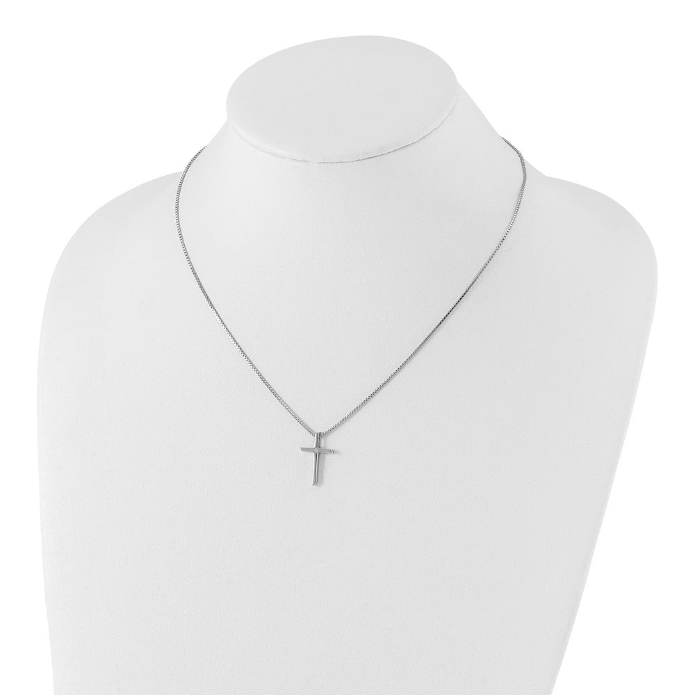 DSS Sterling Silver Rhodium-plated 18 Inch Diamond Cross Necklace with 2 Inch Extender
