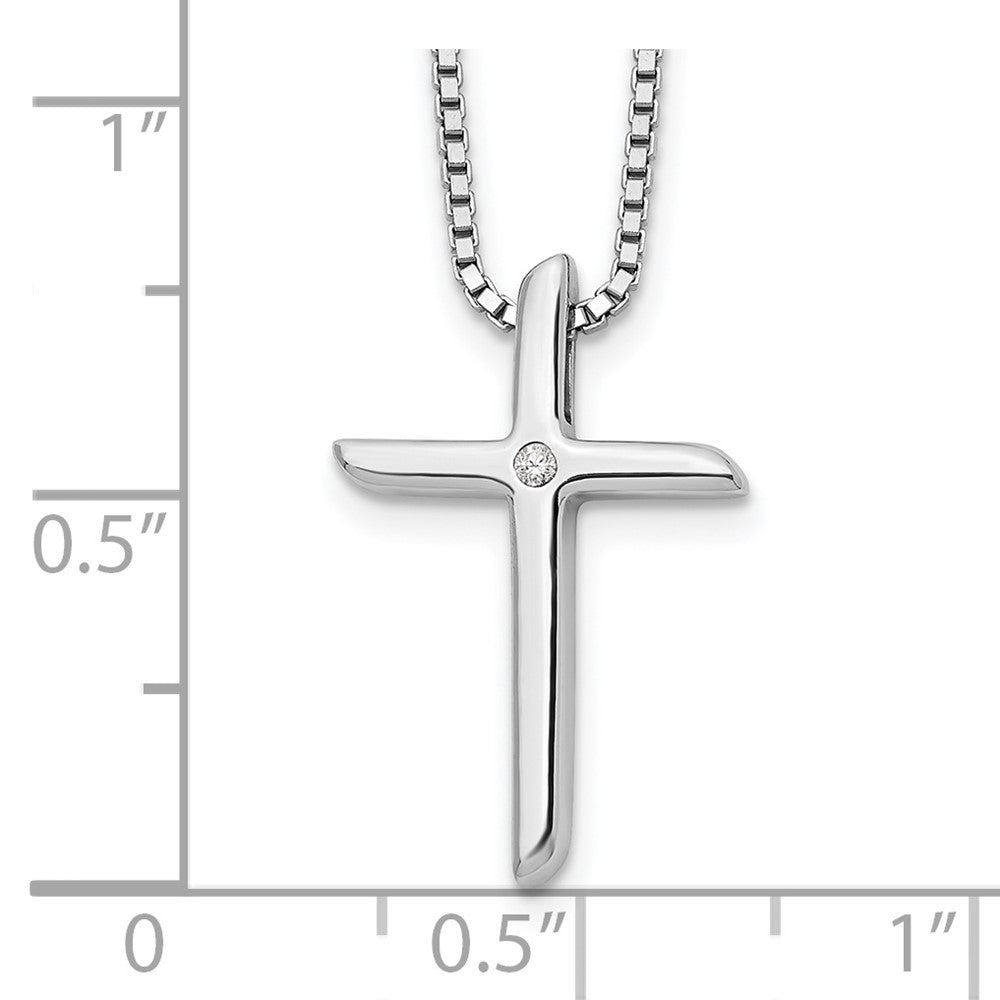 DSS Sterling Silver Rhodium-plated 18 Inch Diamond Cross Necklace with 2 Inch Extender