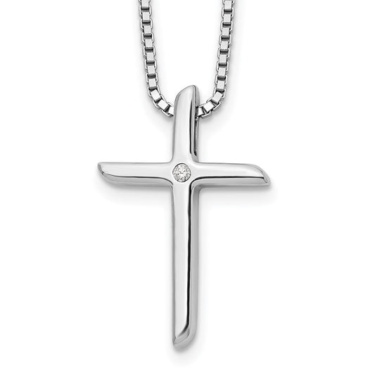 DSS Sterling Silver Rhodium-plated 18 Inch Diamond Cross Necklace with 2 Inch Extender