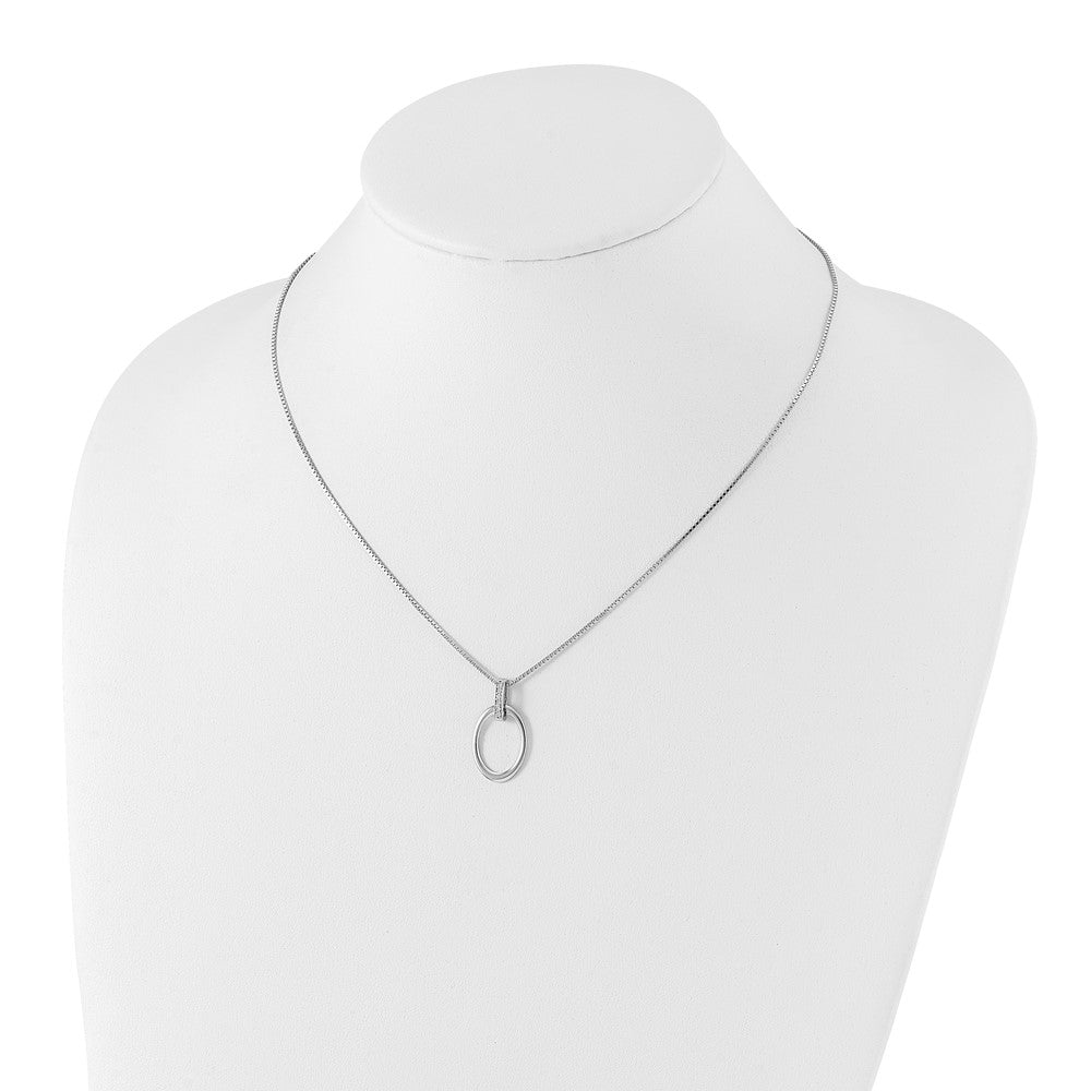 DSS Sterling Silver Rhodium-plated 18 Inch Diamond Open Oval Necklace with 2 Inch Extender