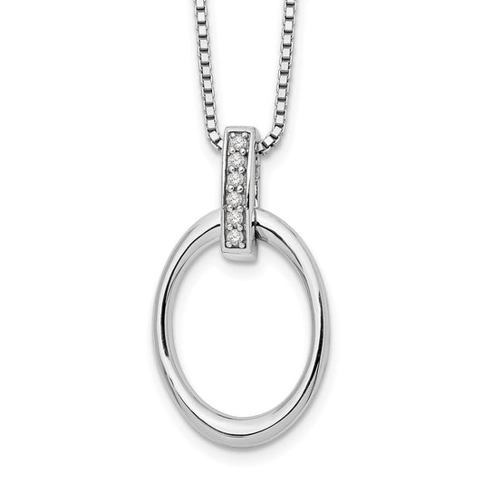 DSS Sterling Silver Rhodium-plated 18 Inch Diamond Open Oval Necklace with 2 Inch Extender