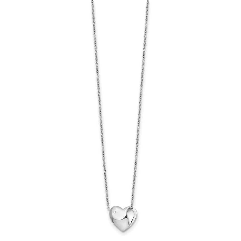 DSS Sterling Silver Rhodium-plated 18 Inch Diamond Heart Necklace with 2 Inch Extender