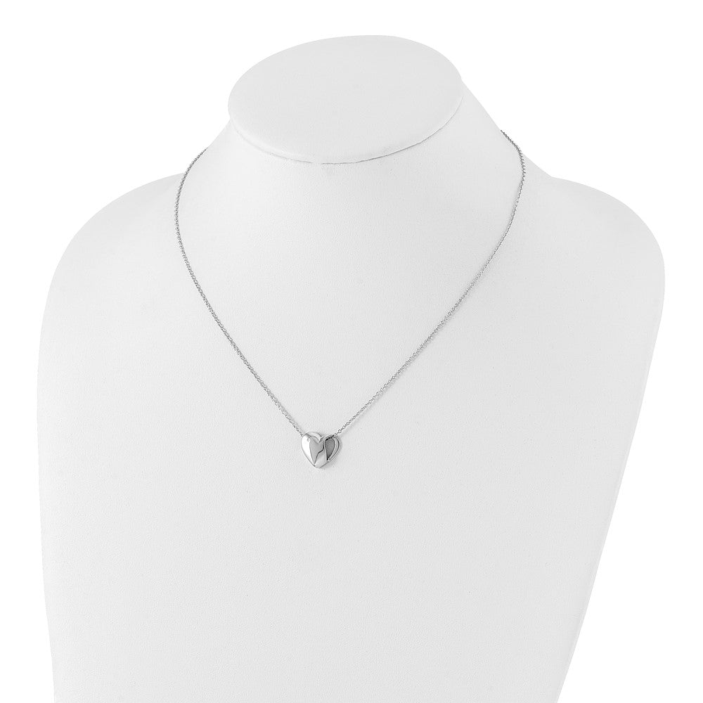 DSS Sterling Silver Rhodium-plated 18 Inch Diamond Heart Necklace with 2 Inch Extender