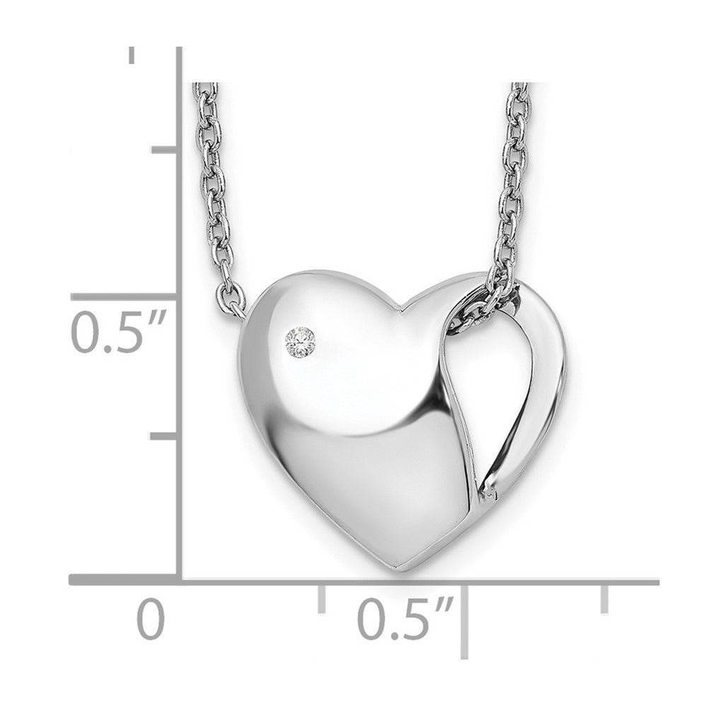 DSS Sterling Silver Rhodium-plated 18 Inch Diamond Heart Necklace with 2 Inch Extender