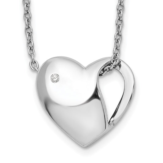 DSS Sterling Silver Rhodium-plated 18 Inch Diamond Heart Necklace with 2 Inch Extender