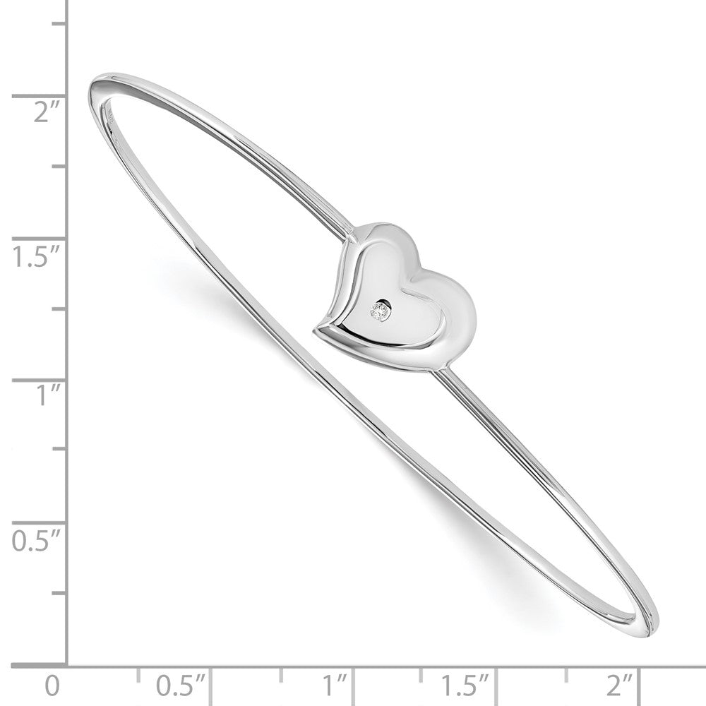 DSS Sterling Silver Rhodium-plated Satin and Polished Diamond Heart Bangle