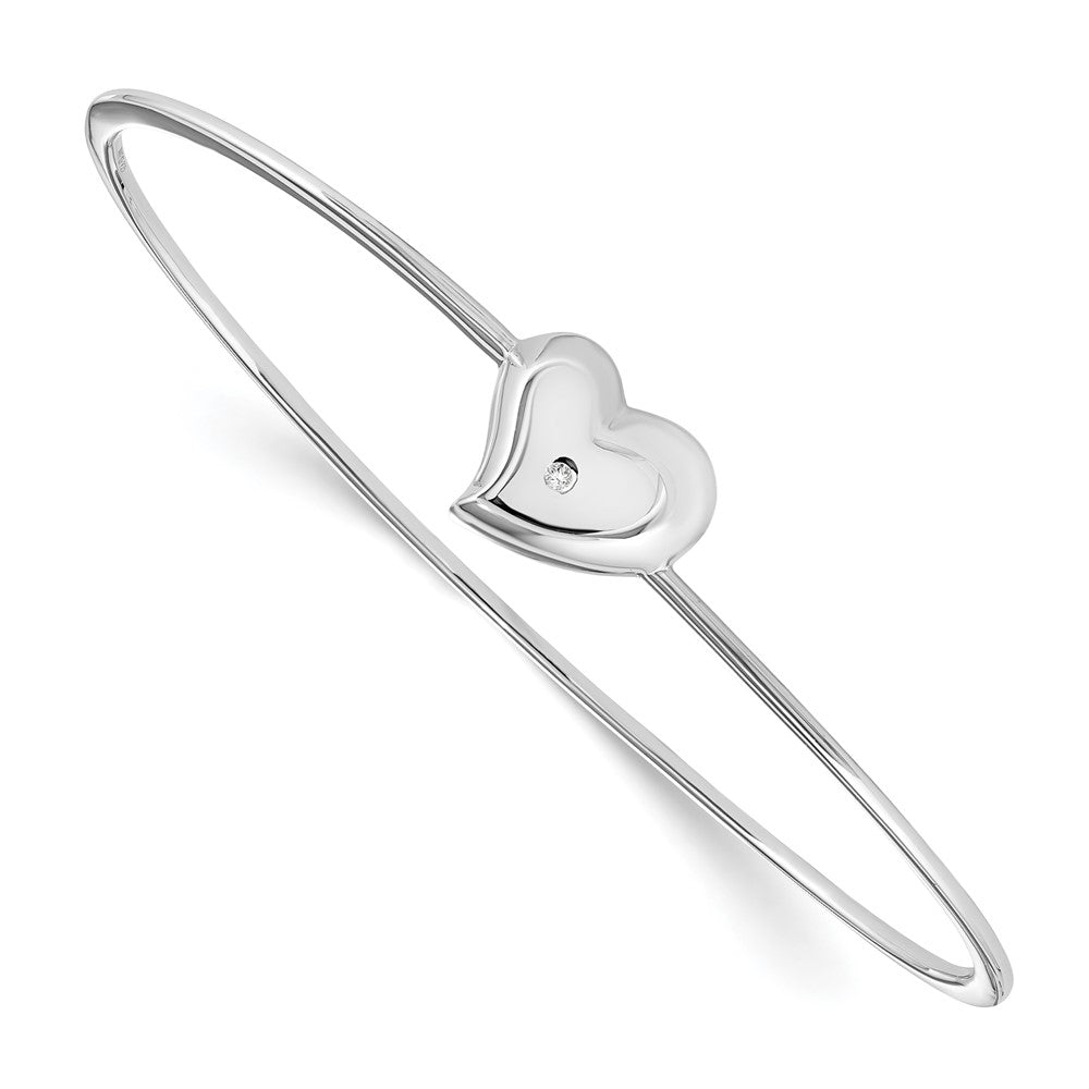 DSS Sterling Silver Rhodium-plated Satin and Polished Diamond Heart Bangle