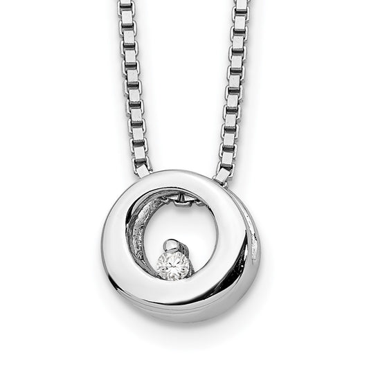 DSS Sterling Silver Rhodium-plated 18 Inch Diamond Open Circle Necklace with 2 Inch Extender