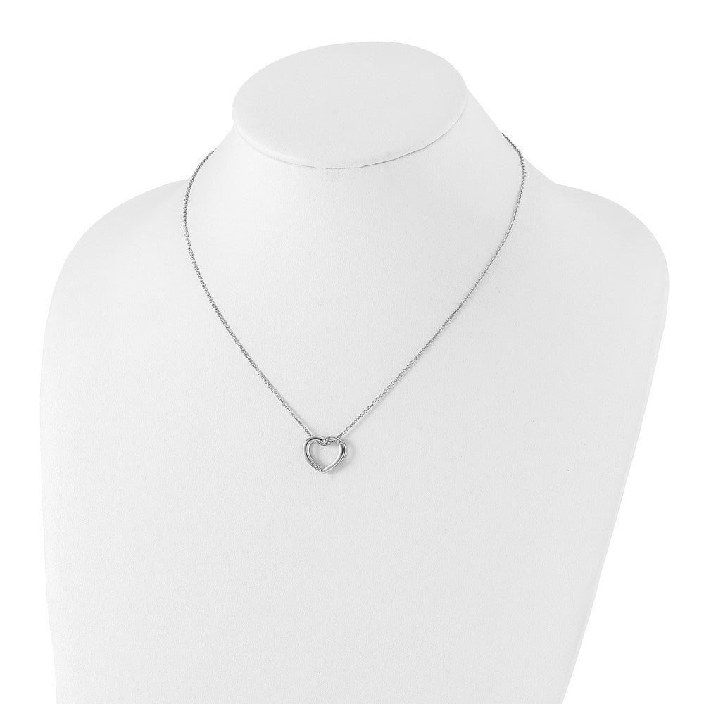 DSS Sterling Silver Rhodium-plated 18 Inch Diamond Open Heart Necklace with 2 Inch Extender