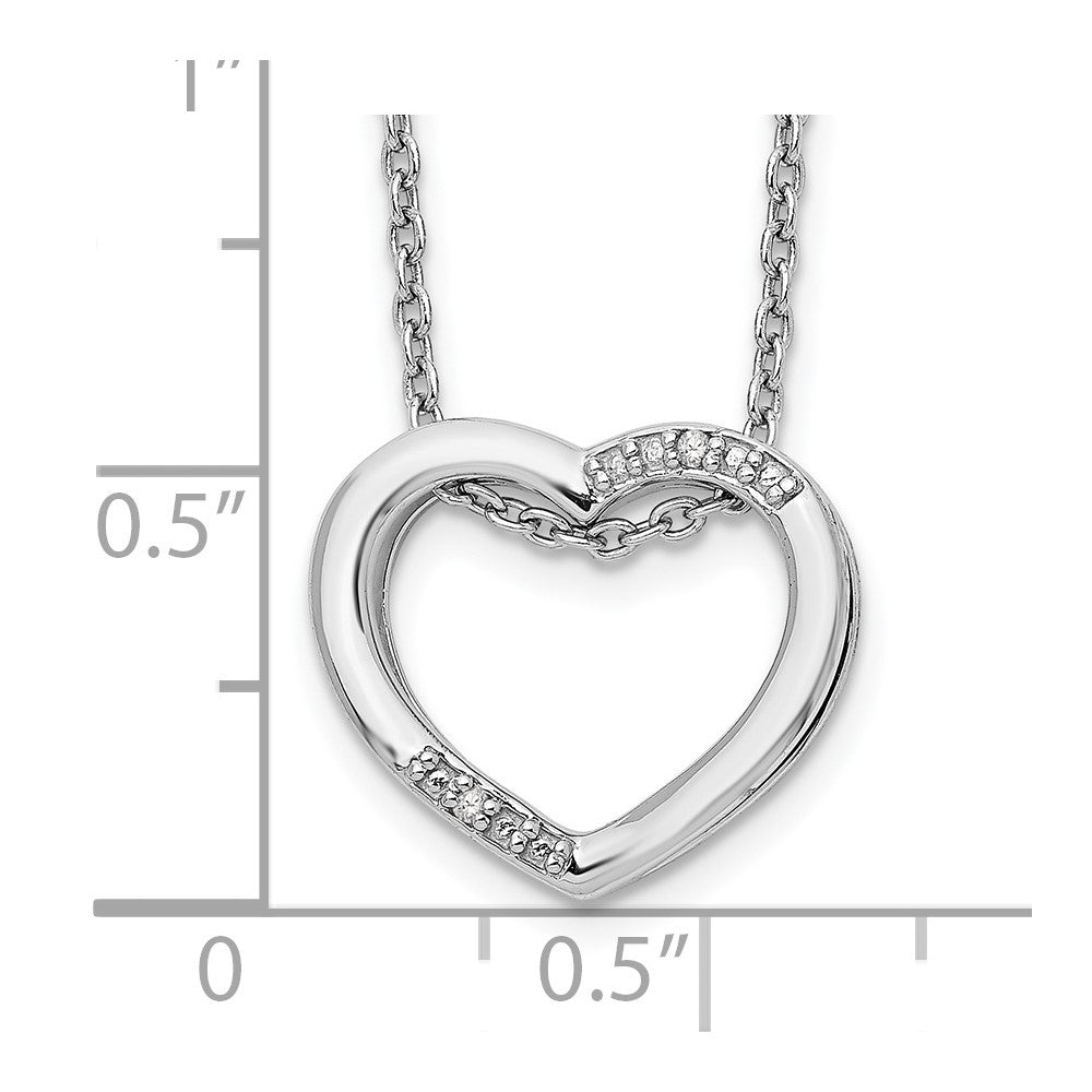 DSS Sterling Silver Rhodium-plated 18 Inch Diamond Open Heart Necklace with 2 Inch Extender
