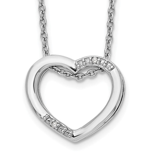 DSS Sterling Silver Rhodium-plated 18 Inch Diamond Open Heart Necklace with 2 Inch Extender