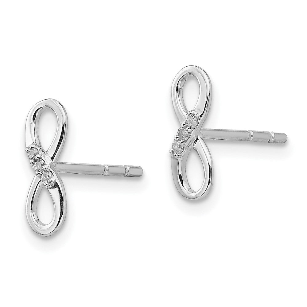 DSS Sterling Silver Rhodium-plated Infinity Symbol Diamond Post Earrings