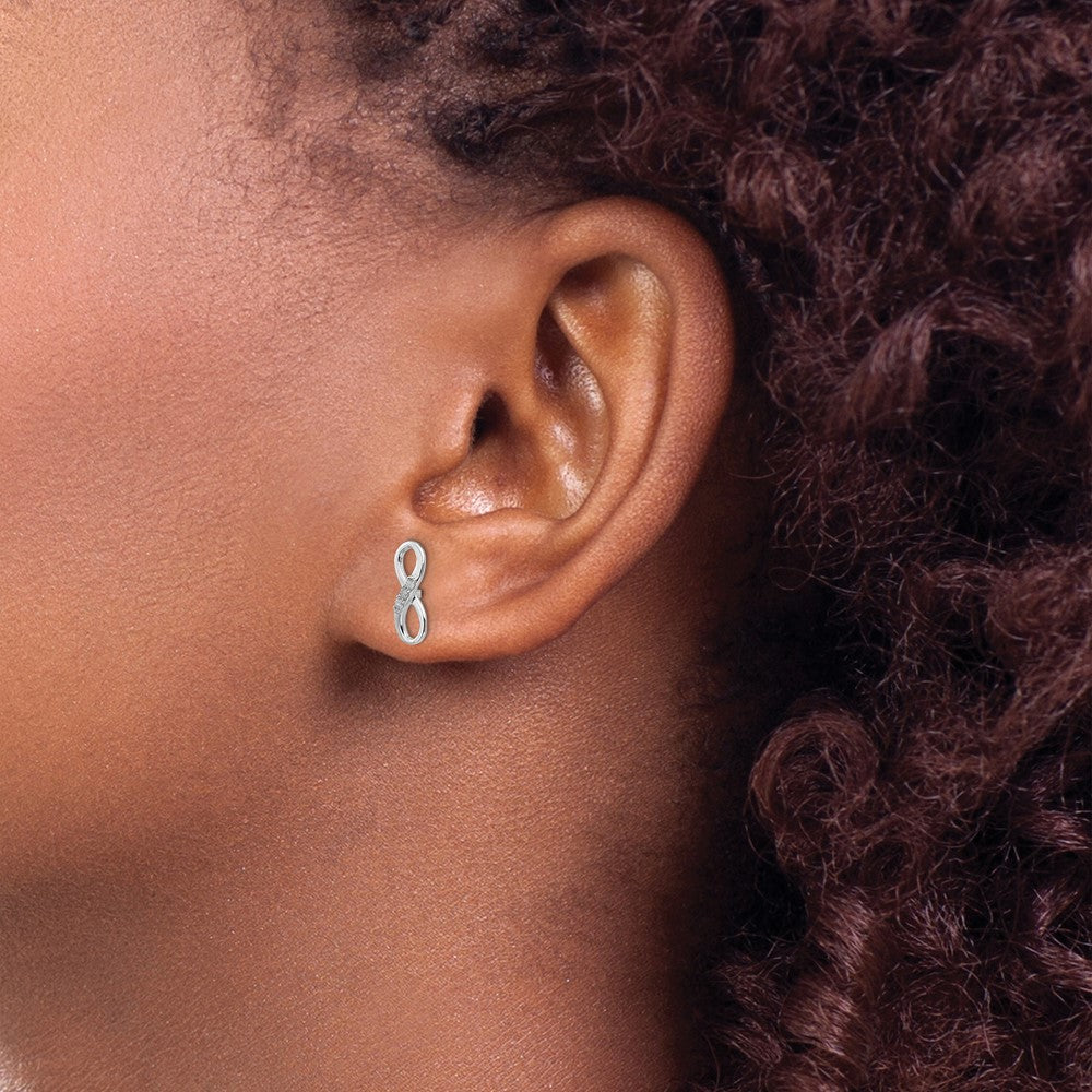 DSS Sterling Silver Rhodium-plated Infinity Symbol Diamond Post Earrings