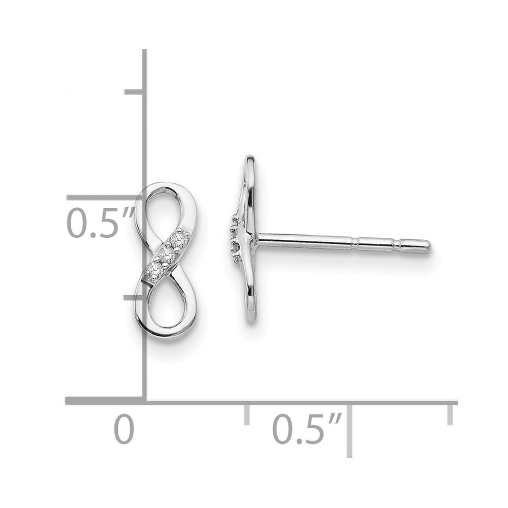 DSS Sterling Silver Rhodium-plated Infinity Symbol Diamond Post Earrings