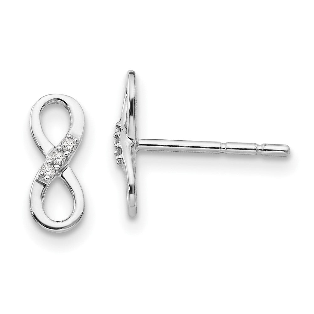 DSS Sterling Silver Rhodium-plated Infinity Symbol Diamond Post Earrings