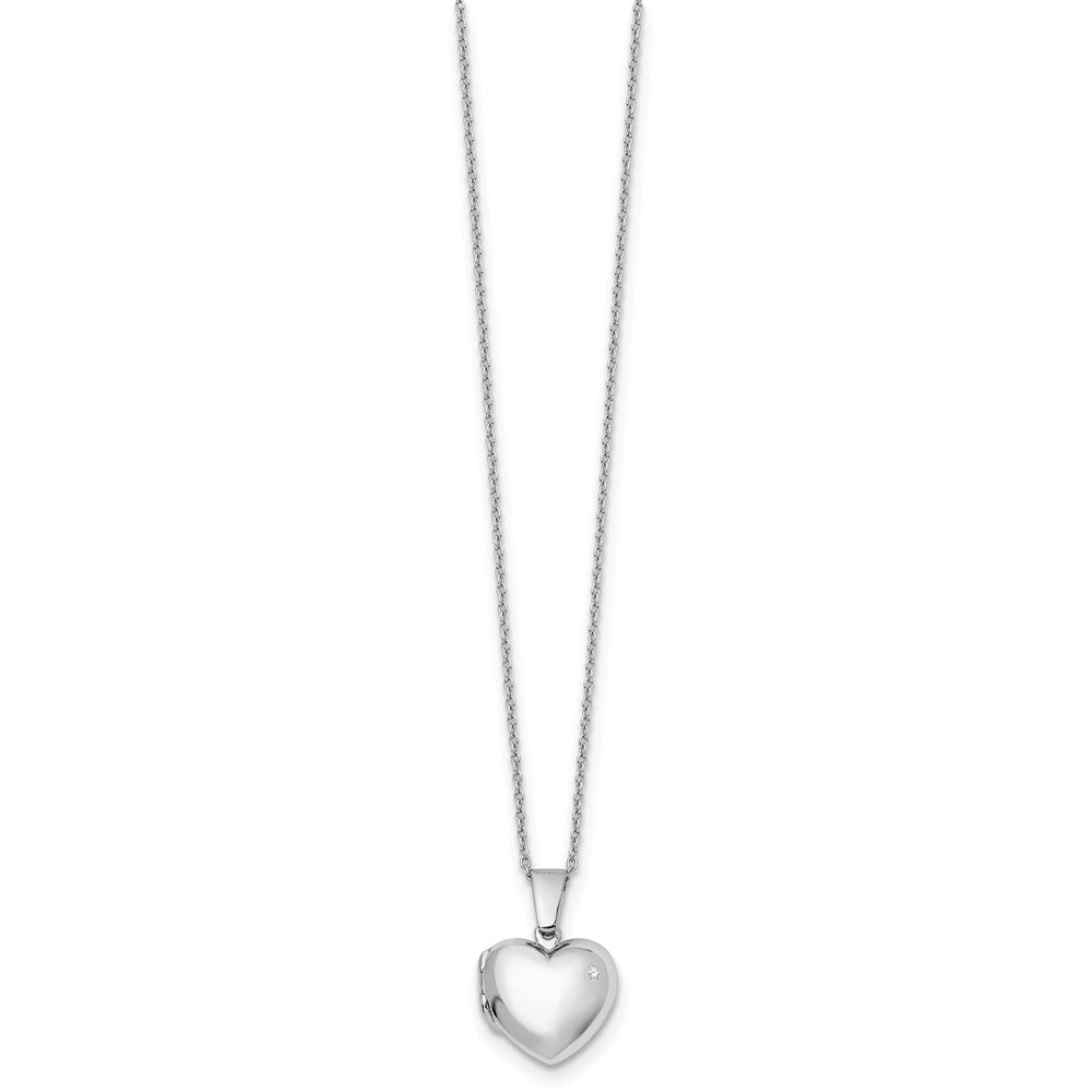 DSS Sterling Silver Rhodium-plated 18 Inch Diamond Heart Locket Necklace with 2 Inch Extender