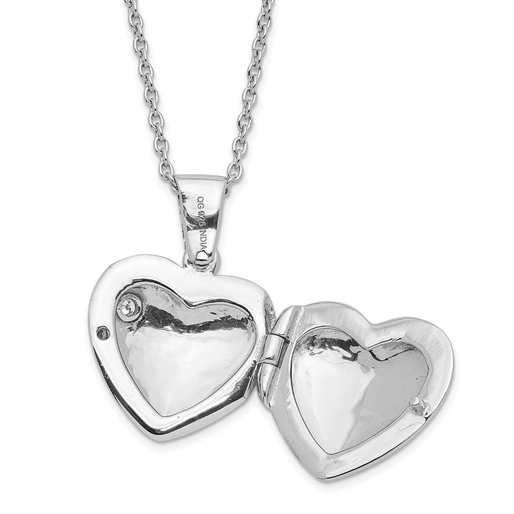 DSS Sterling Silver Rhodium-plated 18 Inch Diamond Heart Locket Necklace with 2 Inch Extender