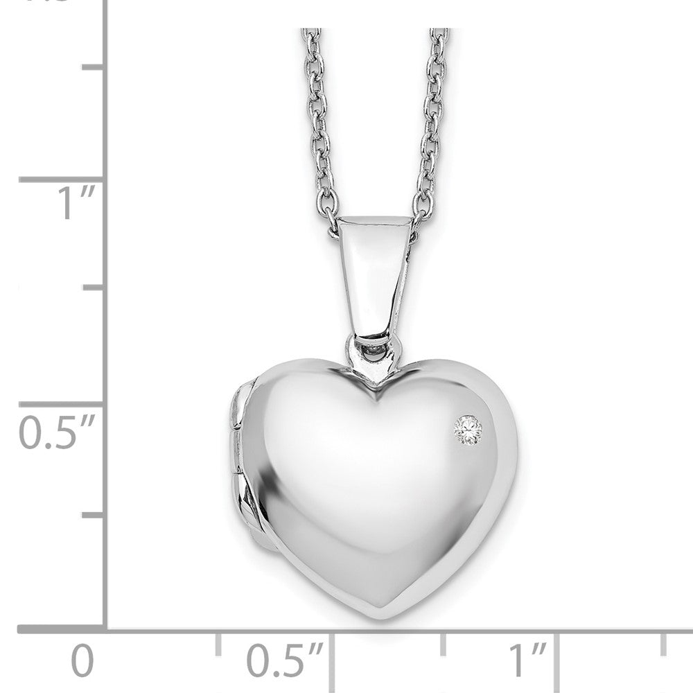 DSS Sterling Silver Rhodium-plated 18 Inch Diamond Heart Locket Necklace with 2 Inch Extender