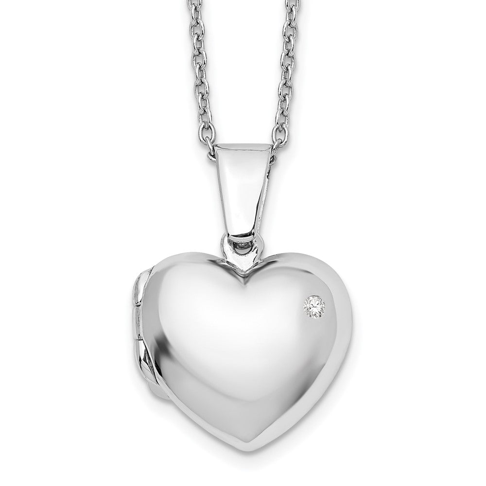 DSS Sterling Silver Rhodium-plated 18 Inch Diamond Heart Locket Necklace with 2 Inch Extender