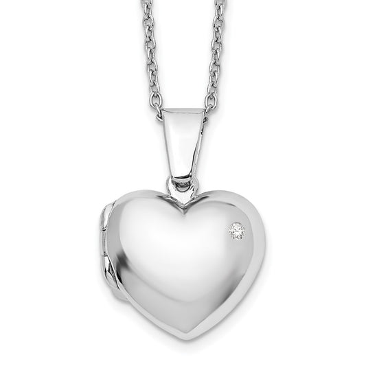 DSS Sterling Silver Rhodium-plated 18 Inch Diamond Heart Locket Necklace with 2 Inch Extender