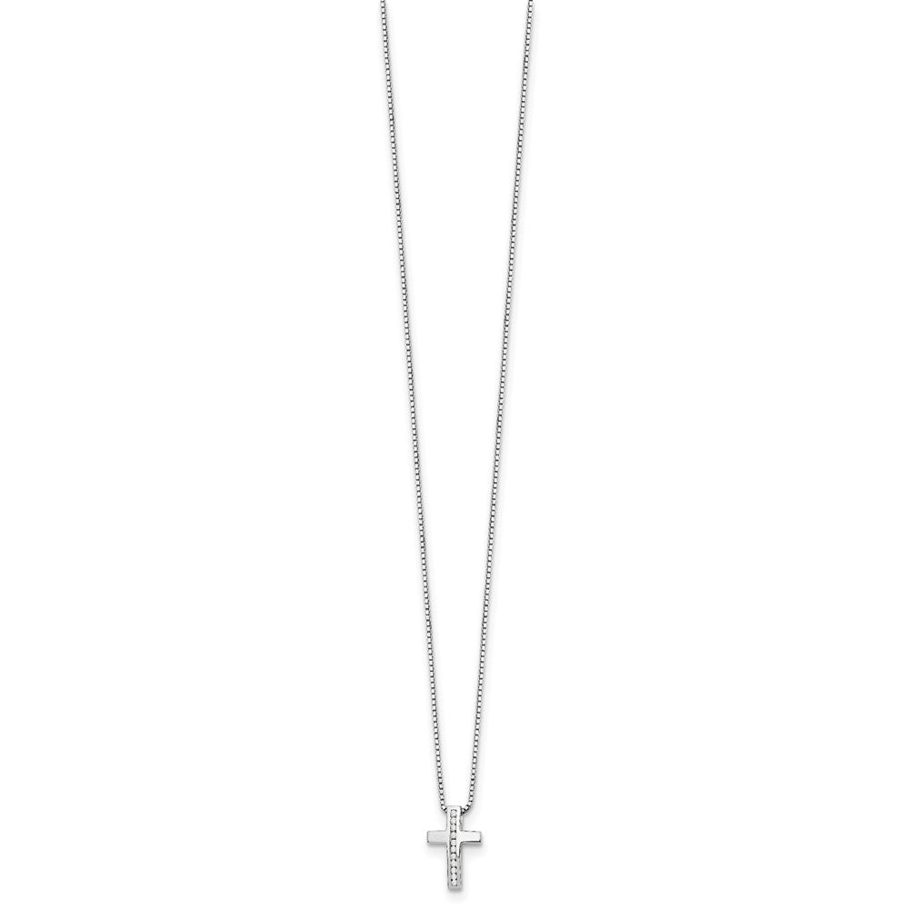 DSS Sterling Silver Rhodium-plated 18 Inch Diamond Cross Slide Pendant Necklace with 2 Inch Extender