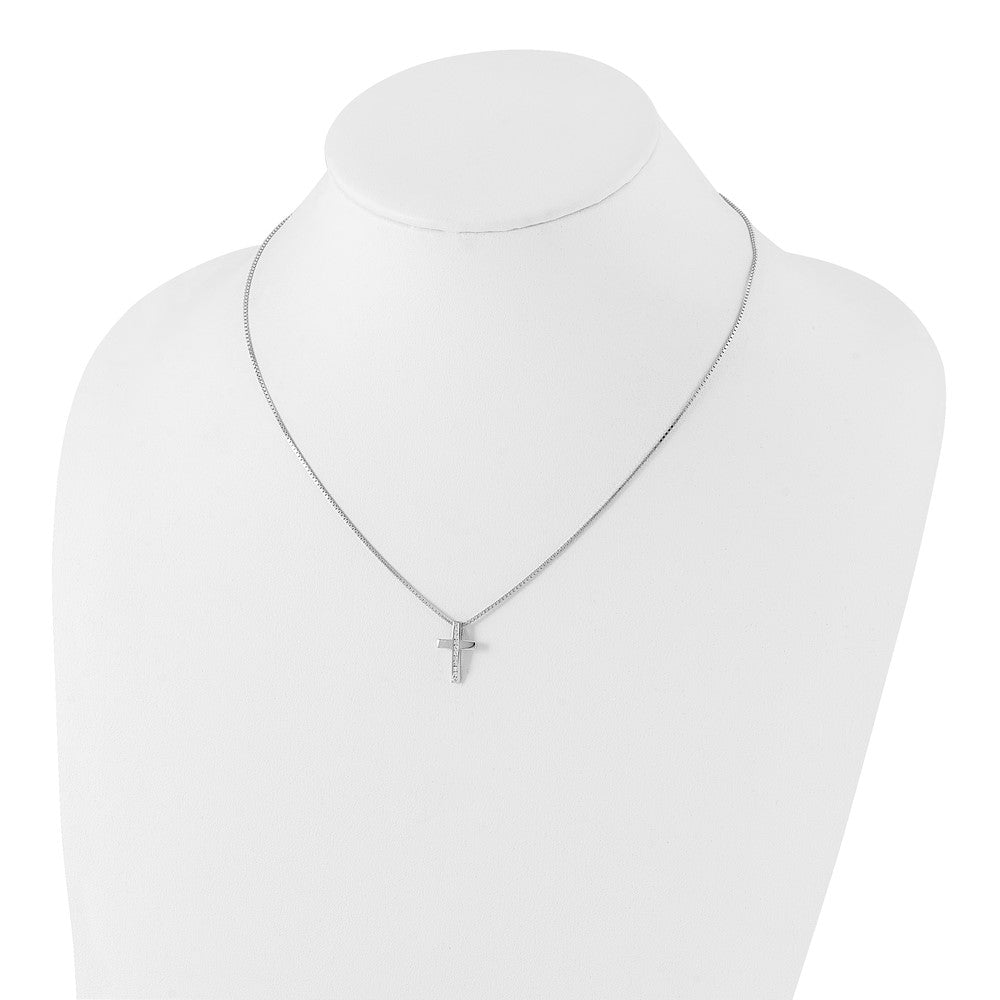DSS Sterling Silver Rhodium-plated 18 Inch Diamond Cross Slide Pendant Necklace with 2 Inch Extender