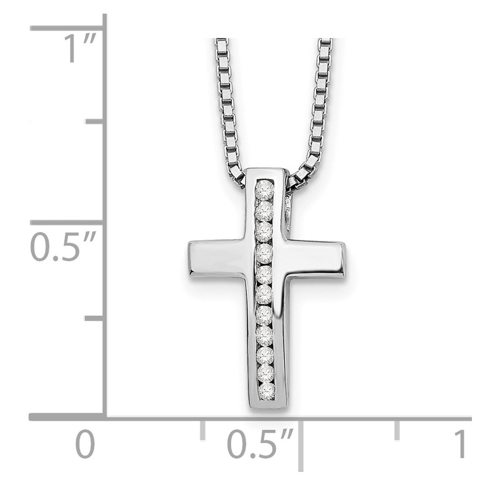 DSS Sterling Silver Rhodium-plated 18 Inch Diamond Cross Slide Pendant Necklace with 2 Inch Extender