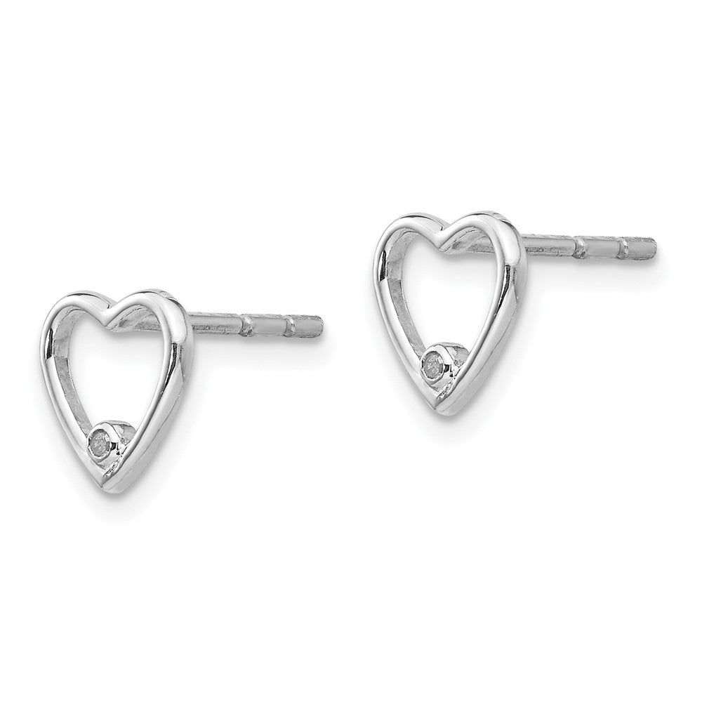 DSS Sterling Silver Rhodium-plated Diamond Open Heart Post Earrings