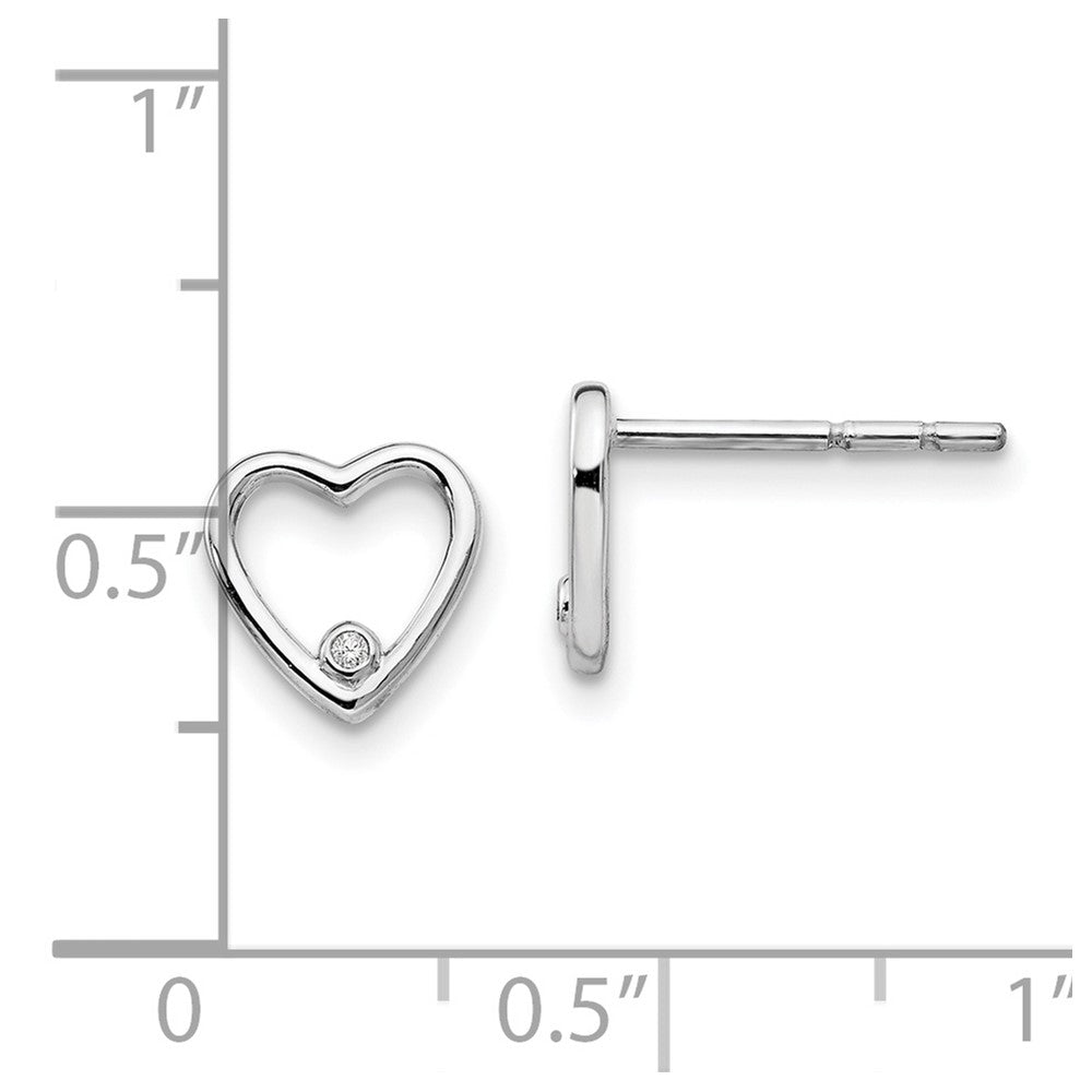 DSS Sterling Silver Rhodium-plated Diamond Open Heart Post Earrings