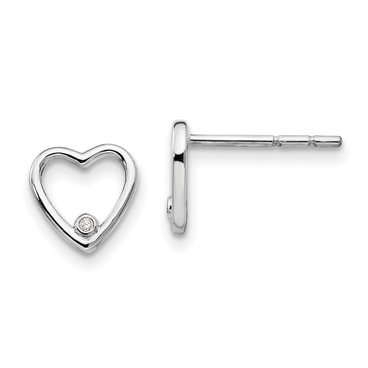 DSS Sterling Silver Rhodium-plated Diamond Open Heart Post Earrings