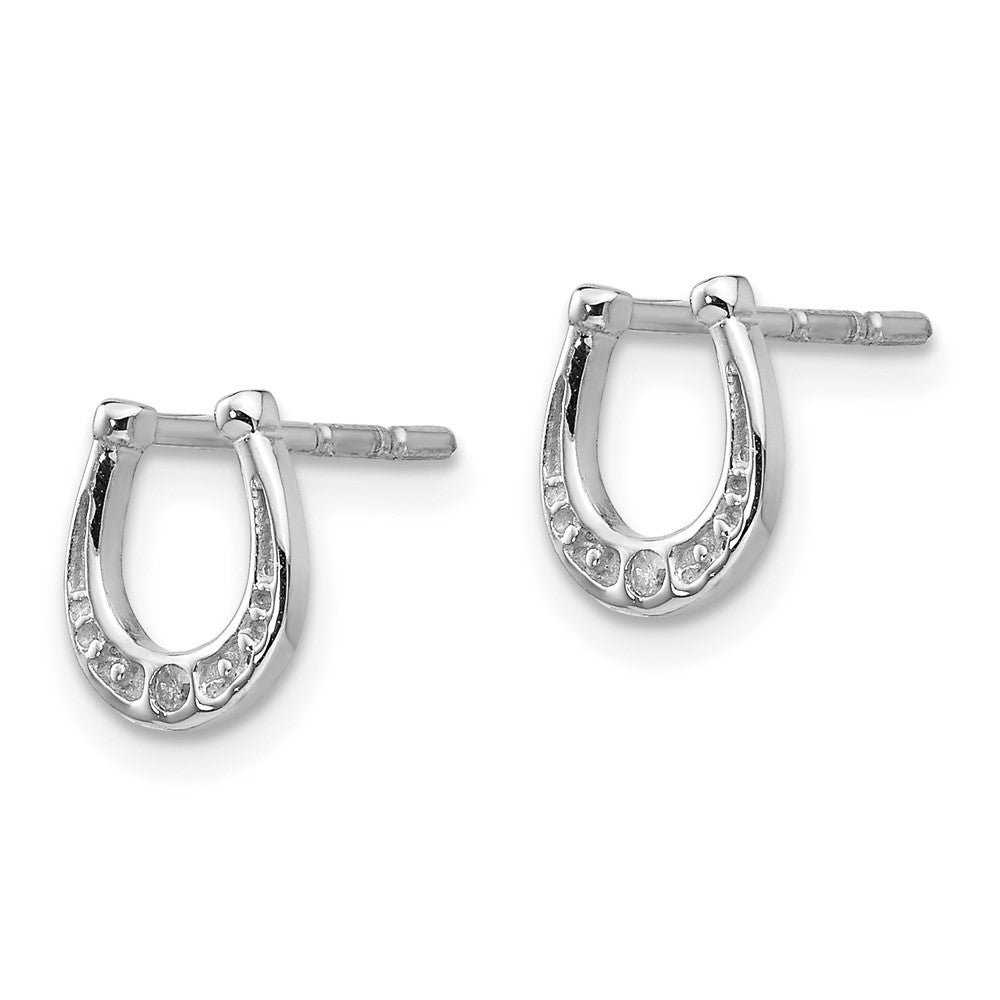 DSS Sterling Silver Rhodium-plated Diamond Horseshoe Post Earrings