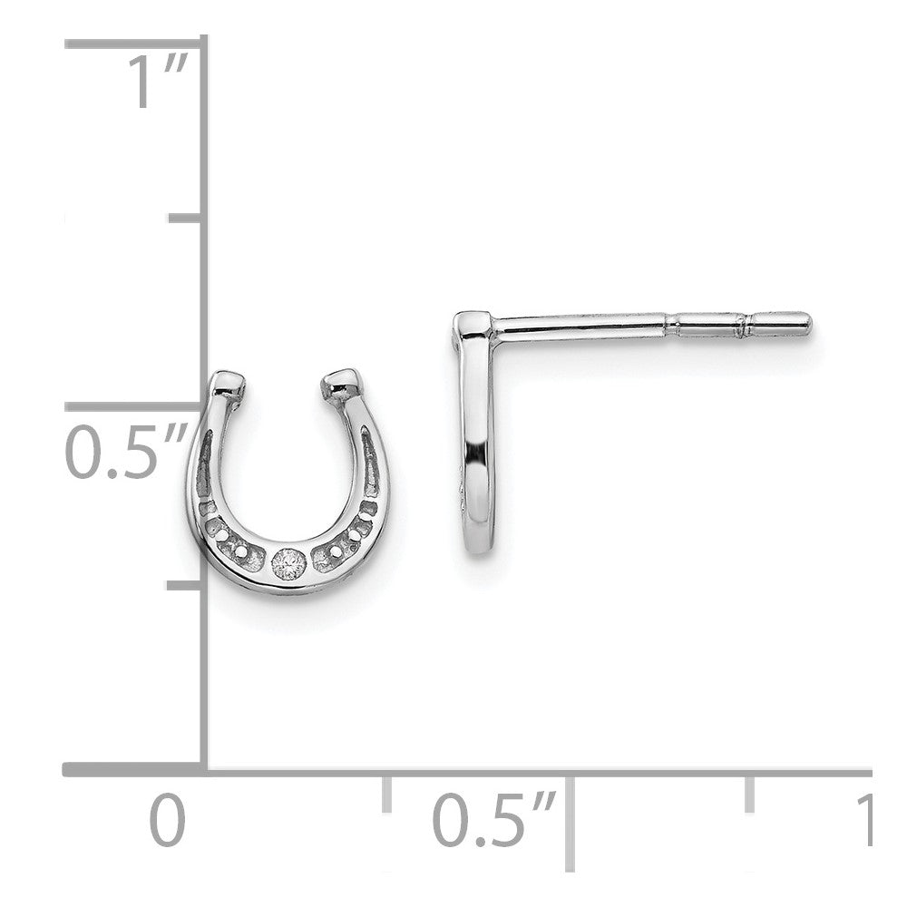 DSS Sterling Silver Rhodium-plated Diamond Horseshoe Post Earrings