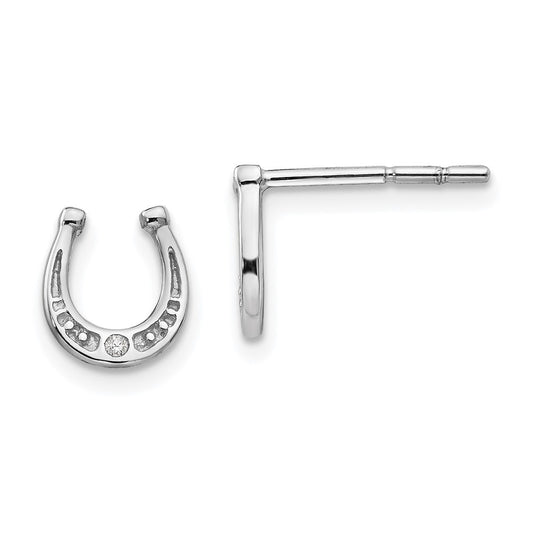 DSS Sterling Silver Rhodium-plated Diamond Horseshoe Post Earrings