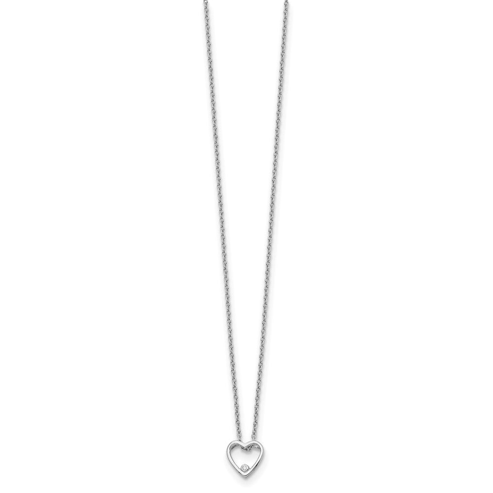 DSS Sterling Silver Rhodium-plated 18 Inch Diamond Open Heart Necklace with 2 Inch Extender
