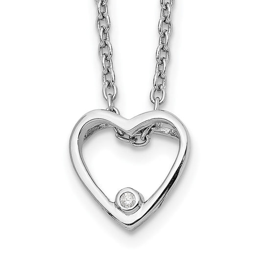 DSS Sterling Silver Rhodium-plated 18 Inch Diamond Open Heart Necklace with 2 Inch Extender