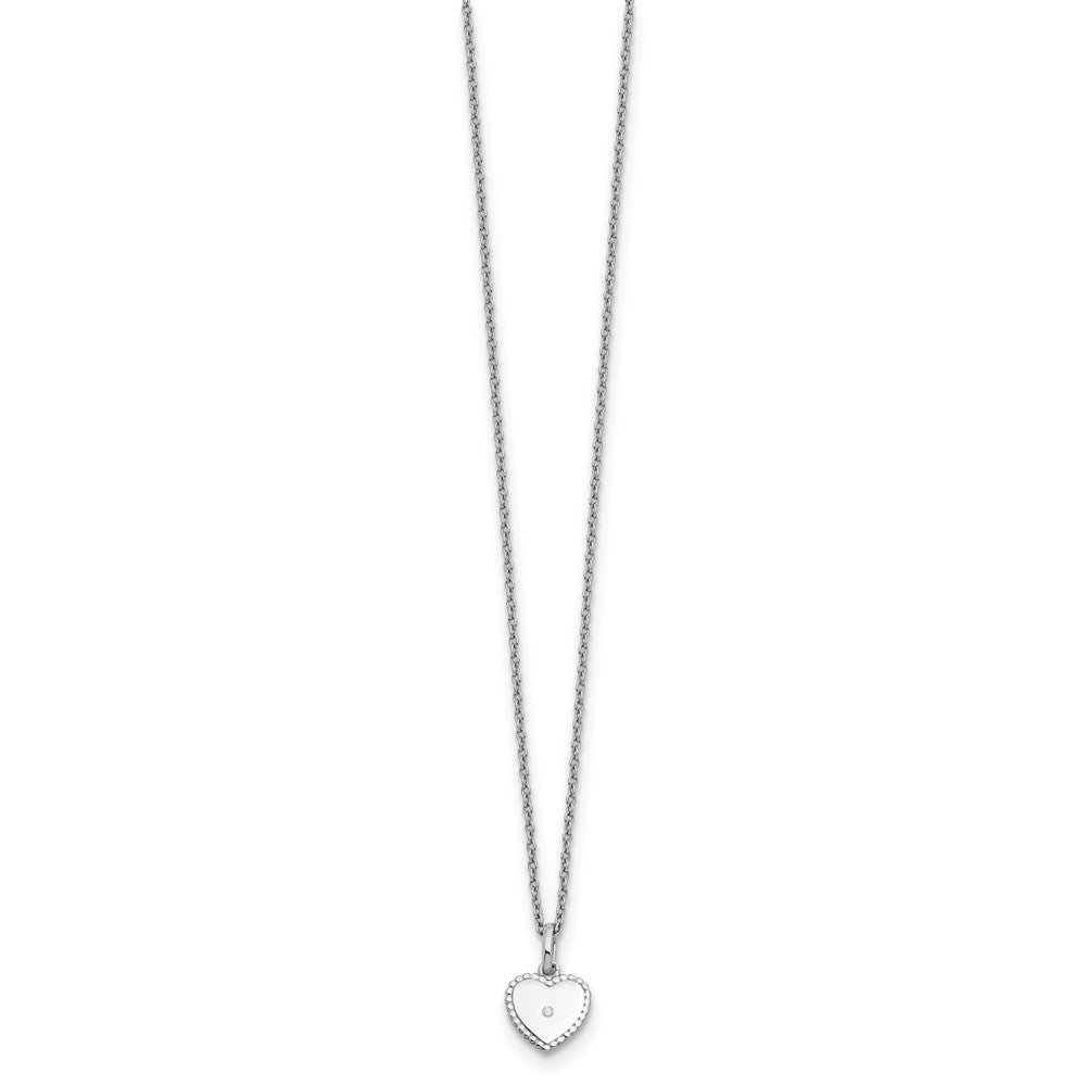 DSS Sterling Silver Rhodium-plated 18 Inch Diamond Heart Necklace with 2 Inch Extender