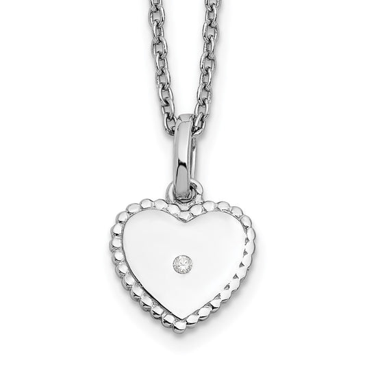 DSS Sterling Silver Rhodium-plated 18 Inch Diamond Heart Necklace with 2 Inch Extender