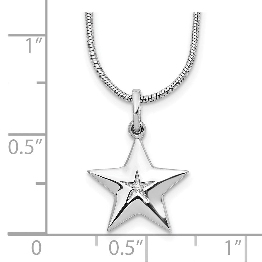 DSS Sterling Silver Rhodium-plated 18 Inch Diamond Star Necklace with 2 Inch Extender