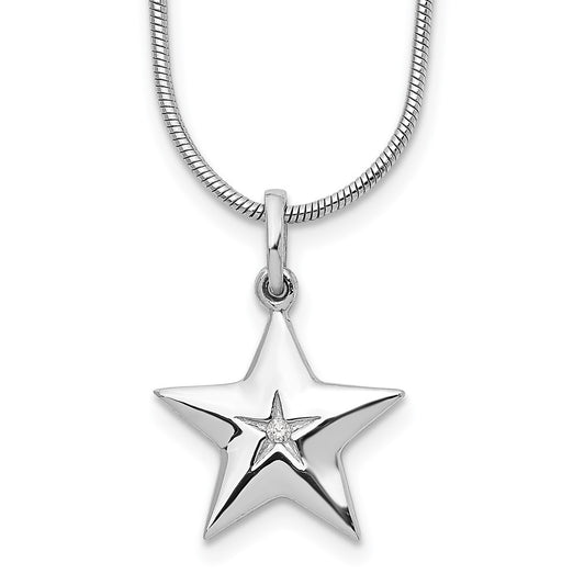 DSS Sterling Silver Rhodium-plated 18 Inch Diamond Star Necklace with 2 Inch Extender