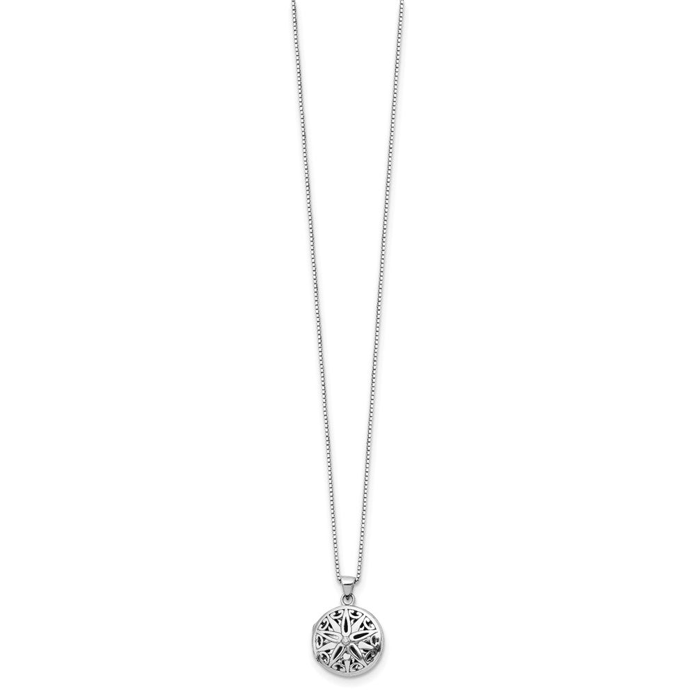 DSS Sterling Silver Rhodium-plated 18 Inch Diamond Star Round Locket Necklace with 2 Inch Extender