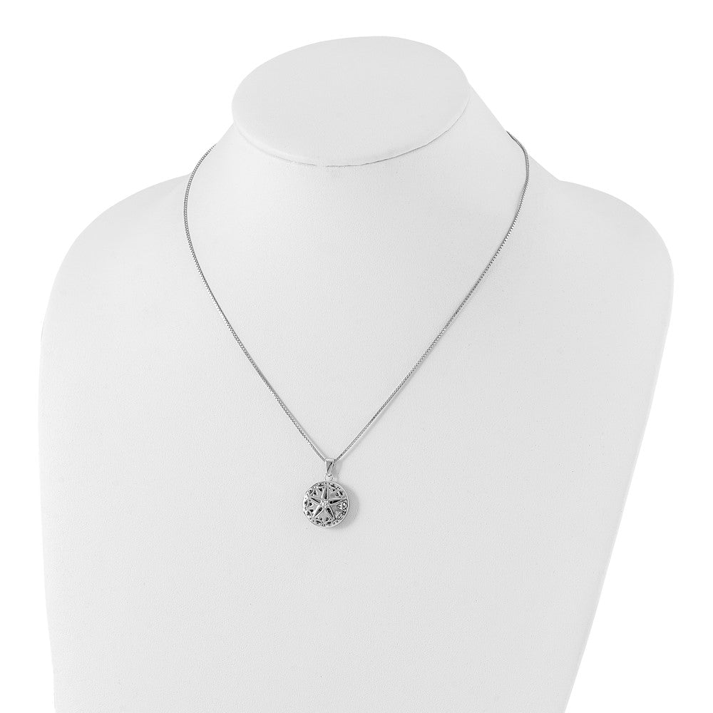 DSS Sterling Silver Rhodium-plated 18 Inch Diamond Star Round Locket Necklace with 2 Inch Extender