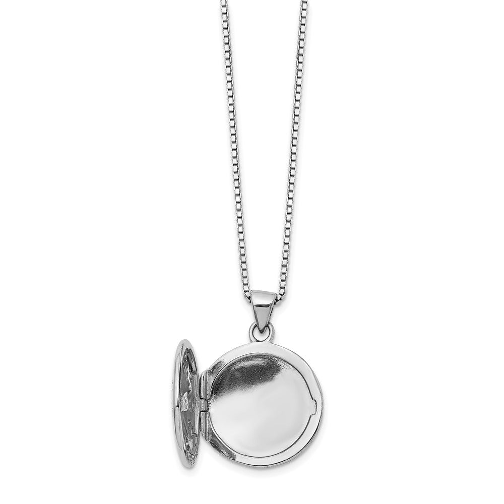 DSS Sterling Silver Rhodium-plated 18 Inch Diamond Star Round Locket Necklace with 2 Inch Extender