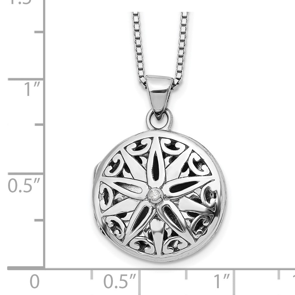 DSS Sterling Silver Rhodium-plated 18 Inch Diamond Star Round Locket Necklace with 2 Inch Extender