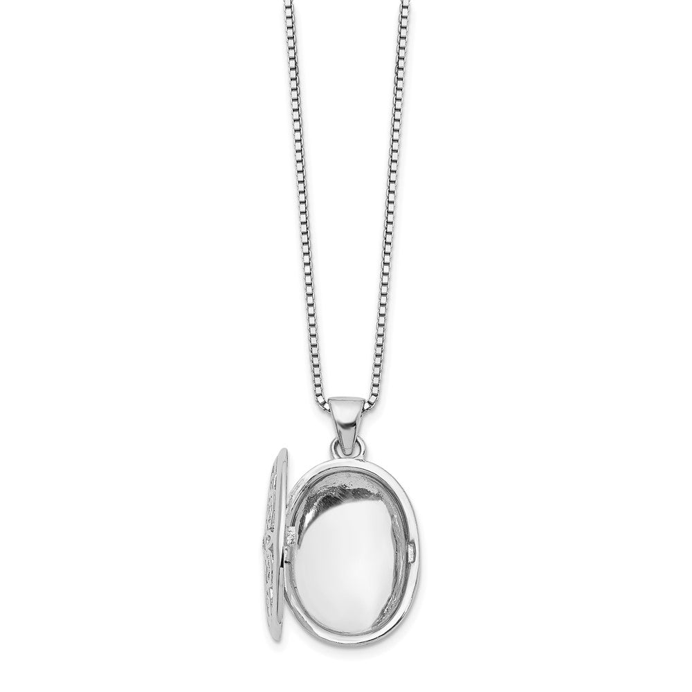 DSS Sterling Silver Rhodium-plated 18 Inch Diamond Filigree Oval Locket Necklace with 2 Inch Extender