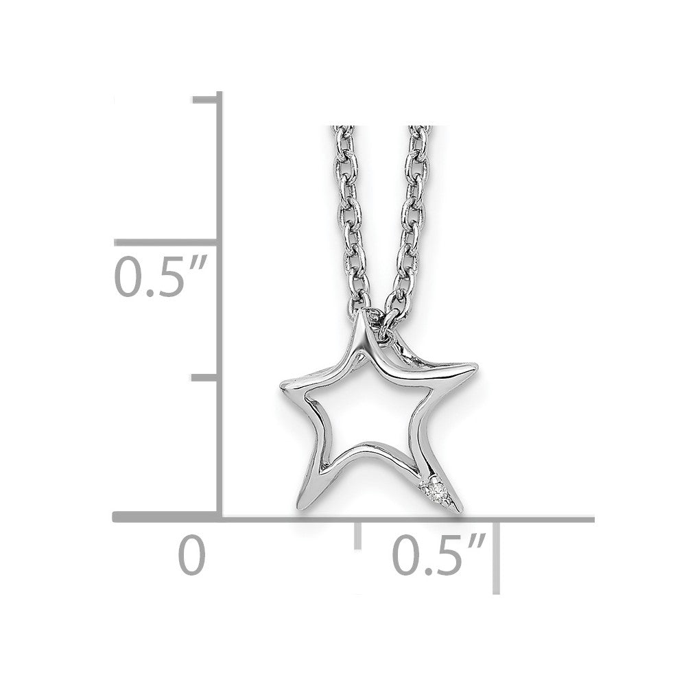 DSS Sterling Silver Rhodium-plated 18 Inch Diamond Star Necklace with 2 Inch Extender