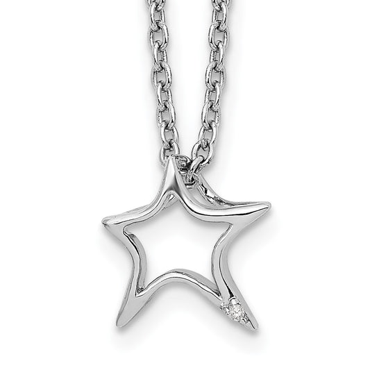 DSS Sterling Silver Rhodium-plated 18 Inch Diamond Star Necklace with 2 Inch Extender