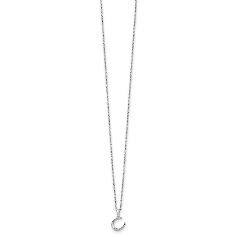 DSS Sterling Silver Rhodium-plated 18 Inch Diamond Horseshoe Necklace with 2 Inch Extender