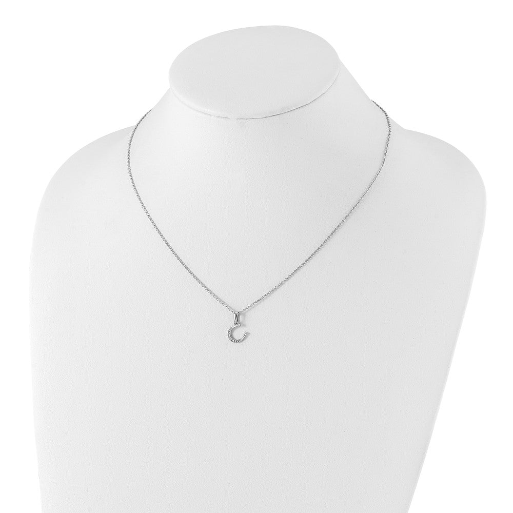 DSS Sterling Silver Rhodium-plated 18 Inch Diamond Horseshoe Necklace with 2 Inch Extender